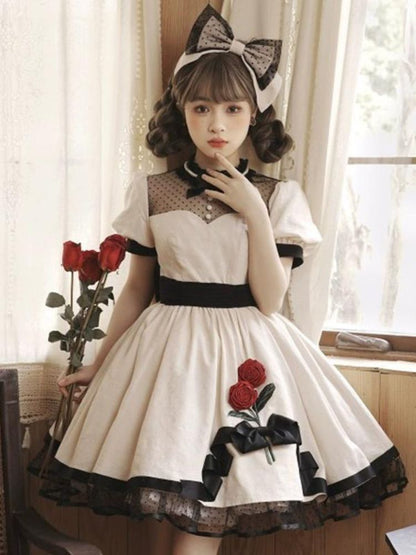 Cotton or Satin Classical Lolita Dress & Headband & Hat SAK0032