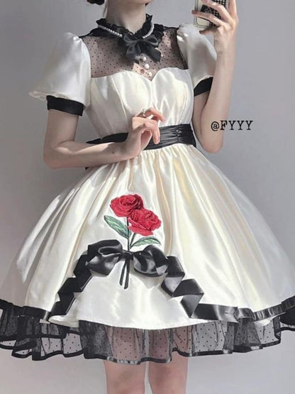 Cotton or Satin Classical Lolita Dress & Headband & Hat SAK0032