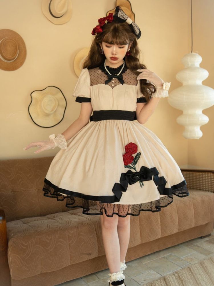 Cotton or Satin Classical Lolita Dress & Headband & Hat SAK0032