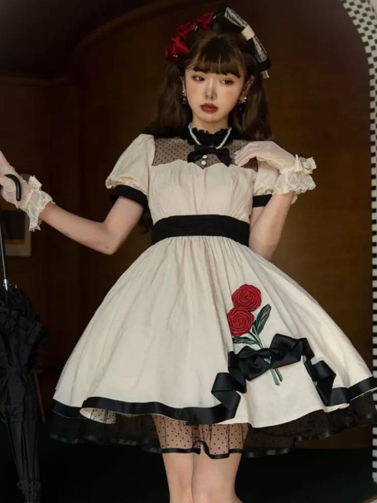 Cotton or Satin Classical Lolita Dress & Headband & Hat SAK0032