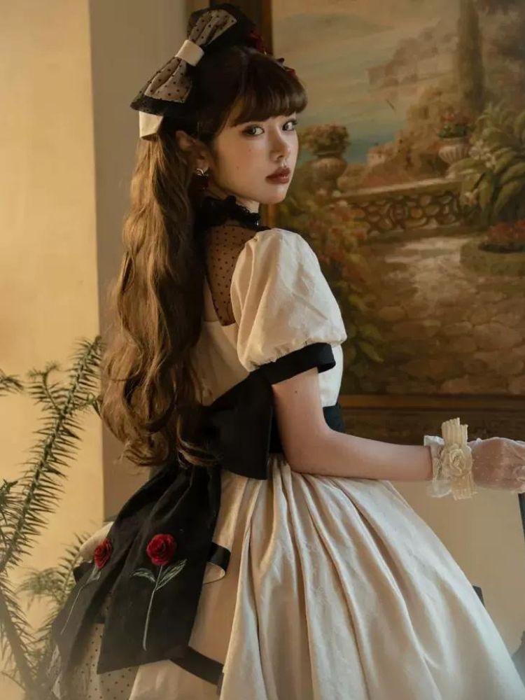 Cotton or Satin Classical Lolita Dress & Headband & Hat SAK0032