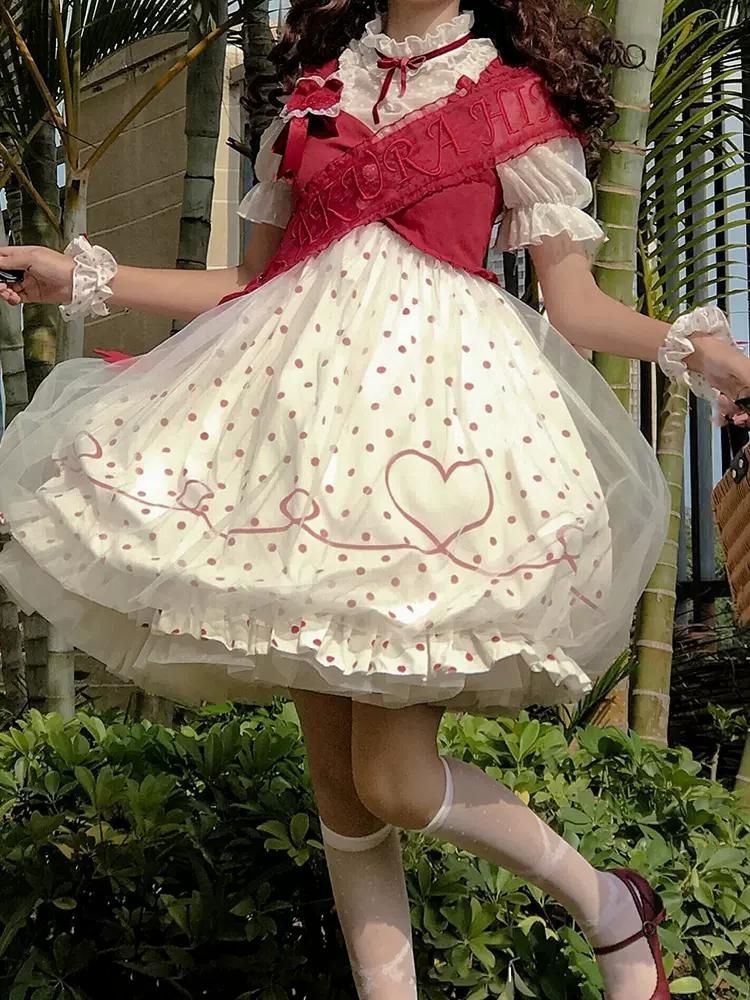 Red Polka Dot Pattern Lolita Dress SAK0035