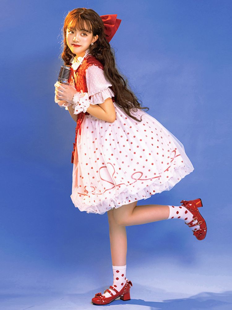 Red Polka Dot Pattern Lolita Dress SAK0035