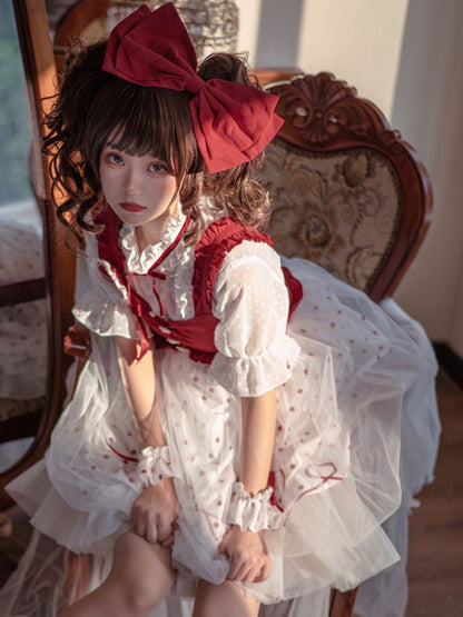 Red Polka Dot Pattern Lolita Dress SAK0035