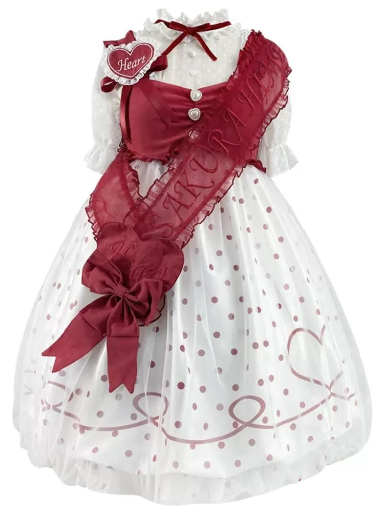 Red Polka Dot Pattern Lolita Dress SAK0035