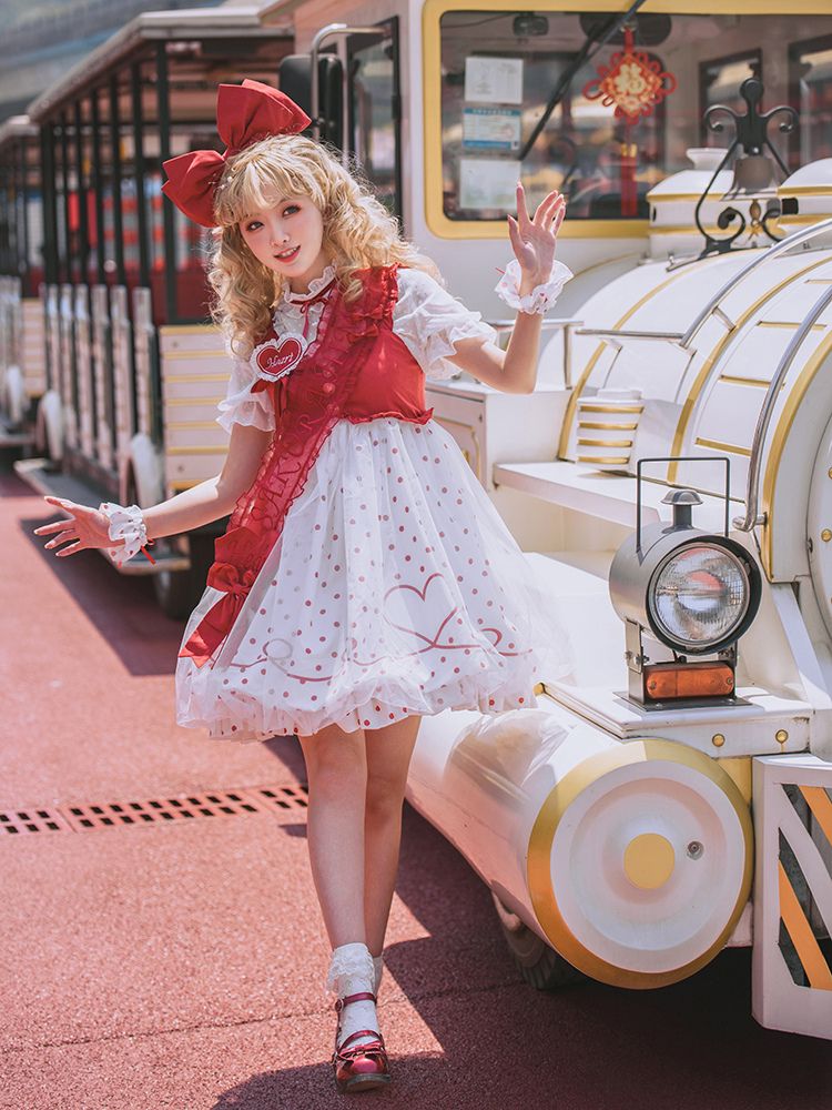 Red Polka Dot Pattern Lolita Dress SAK0035