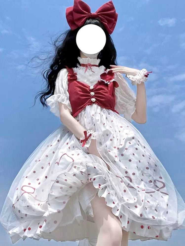 Red Polka Dot Pattern Lolita Dress SAK0035