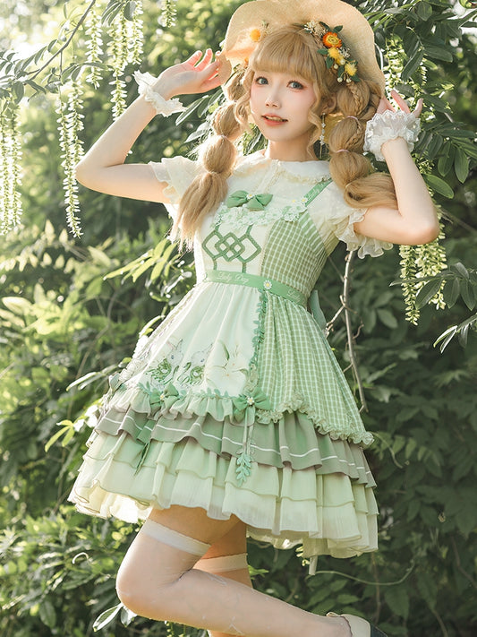 Green Check Country-Style Dress SPR0027