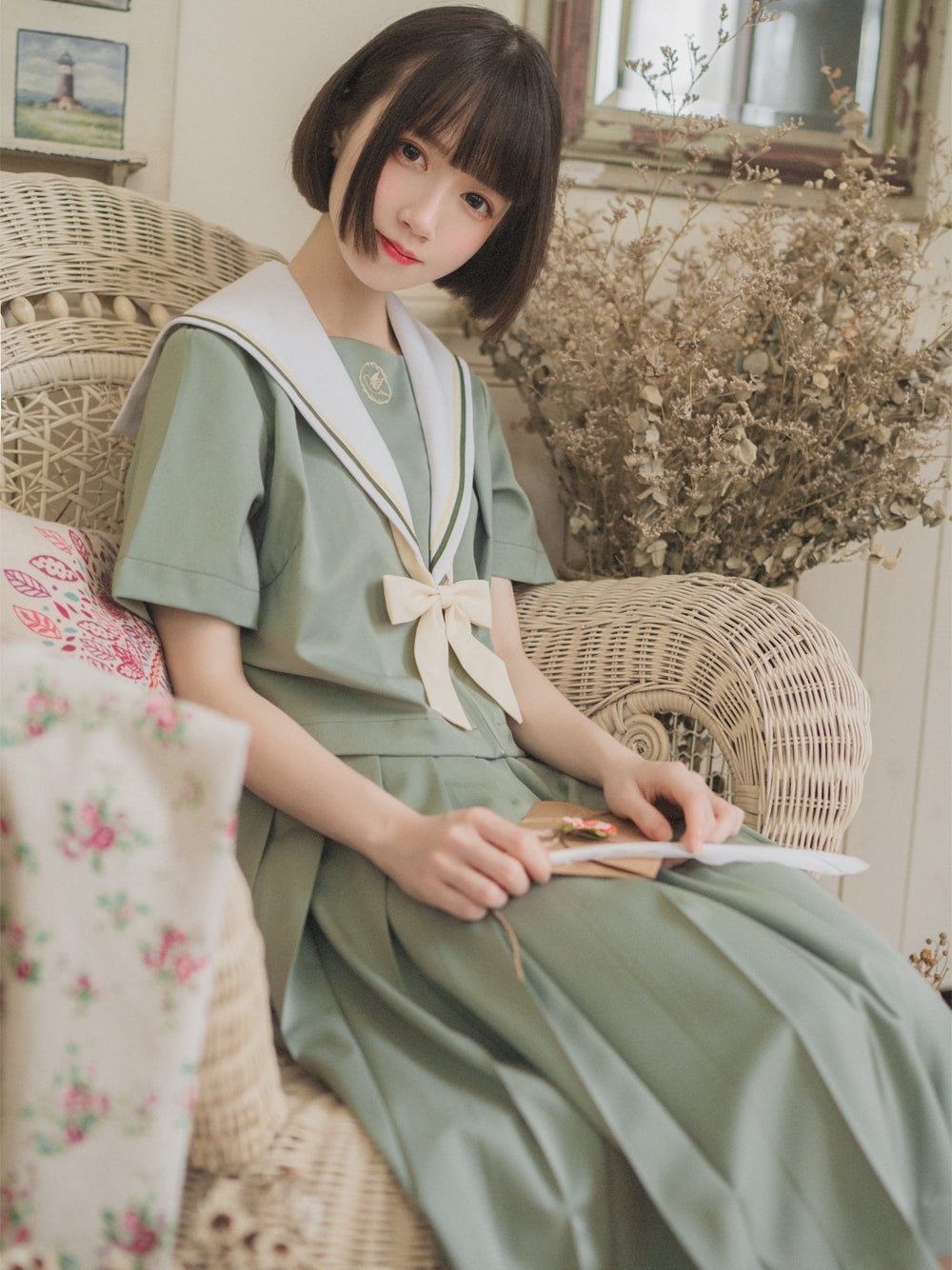 Light Green Simple Pleated Skirt HUT0102