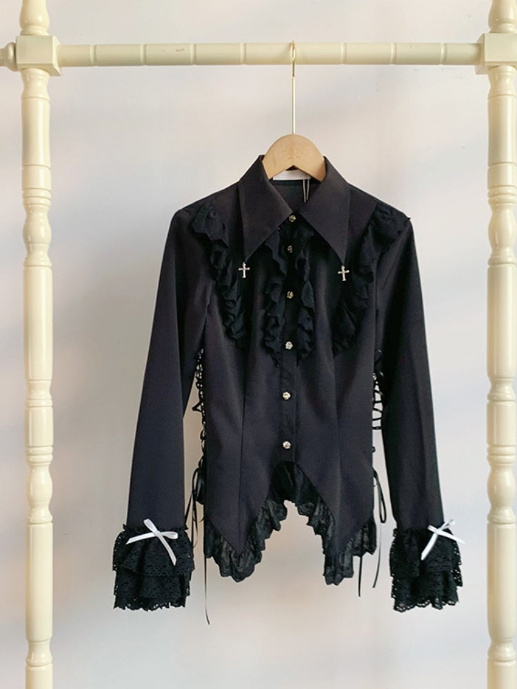 Gothic Lace Ribbon Long Sleeve Shirt WIT0086