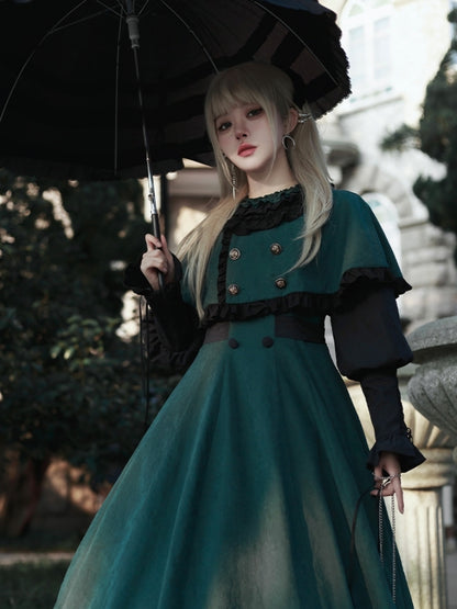 Black and Green Potion Academy-Style Mid-Length Dress WIT0094