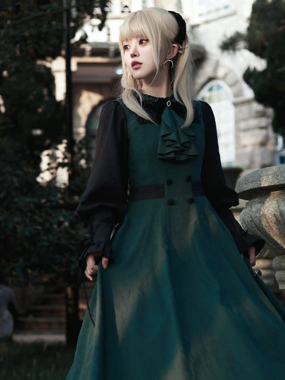 Black and Green Potion Academy-Style Mid-Length Dress WIT0094