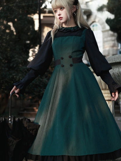 Black and Green Potion Academy-Style Mid-Length Dress WIT0094