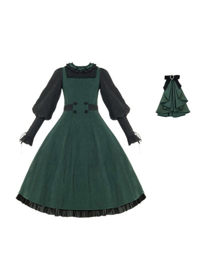 Black and Green Potion Academy-Style Mid-Length Dress WIT0094