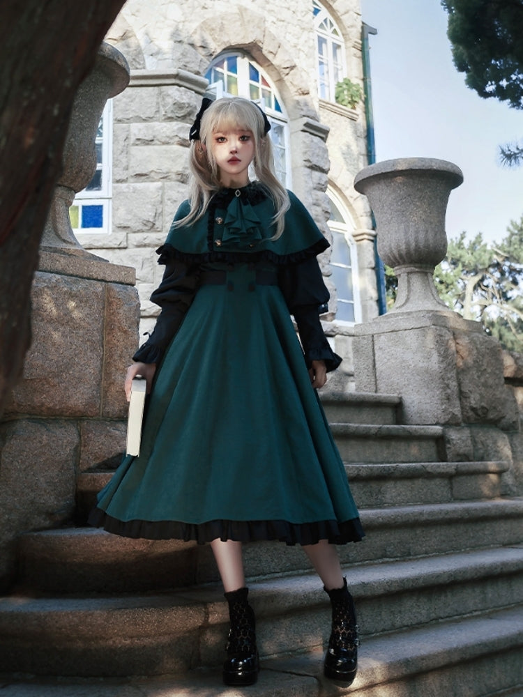 Black and Green Potion Academy-Style Mid-Length Dress WIT0094