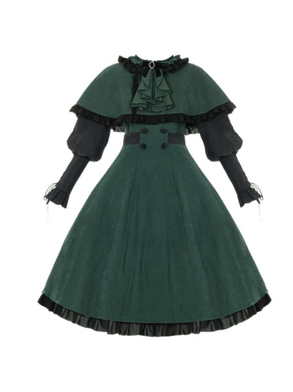 Black and Green Potion Academy-Style Mid-Length Dress WIT0094