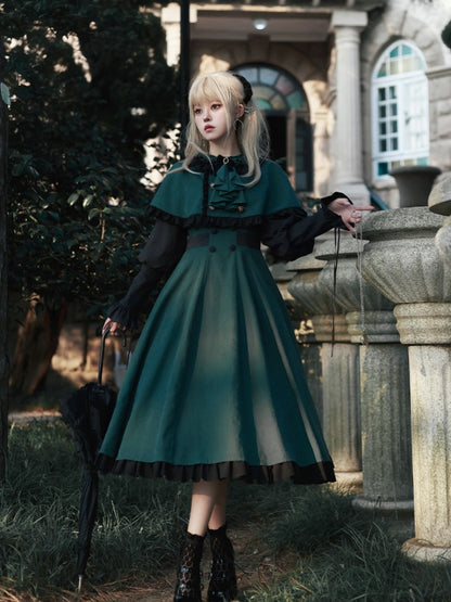 Black and Green Potion Academy-Style Mid-Length Dress WIT0094