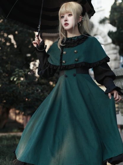 Black and Green Potion Academy-Style Mid-Length Dress WIT0094