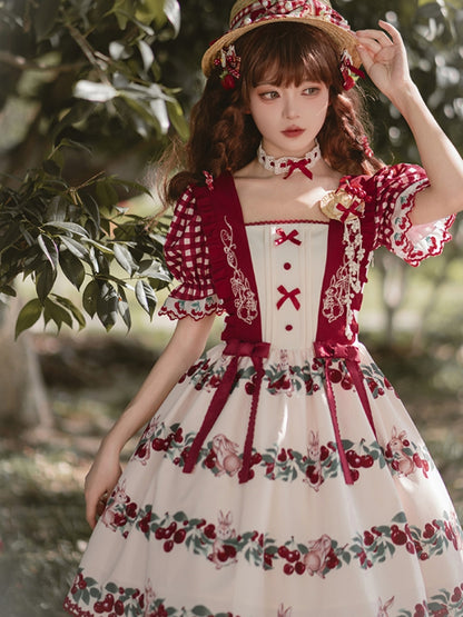 Cherry Bunny Print Ribbon Dress WIT0105