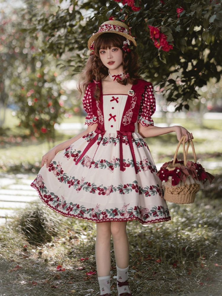 Cherry Bunny Print Ribbon Dress WIT0105