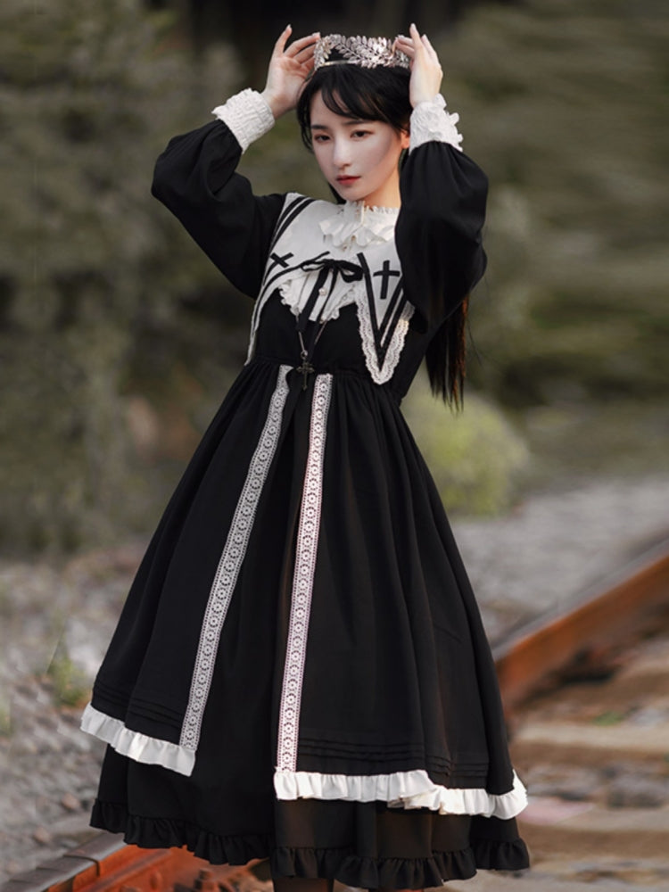 Nun-Style Long Black Dress WIT0110