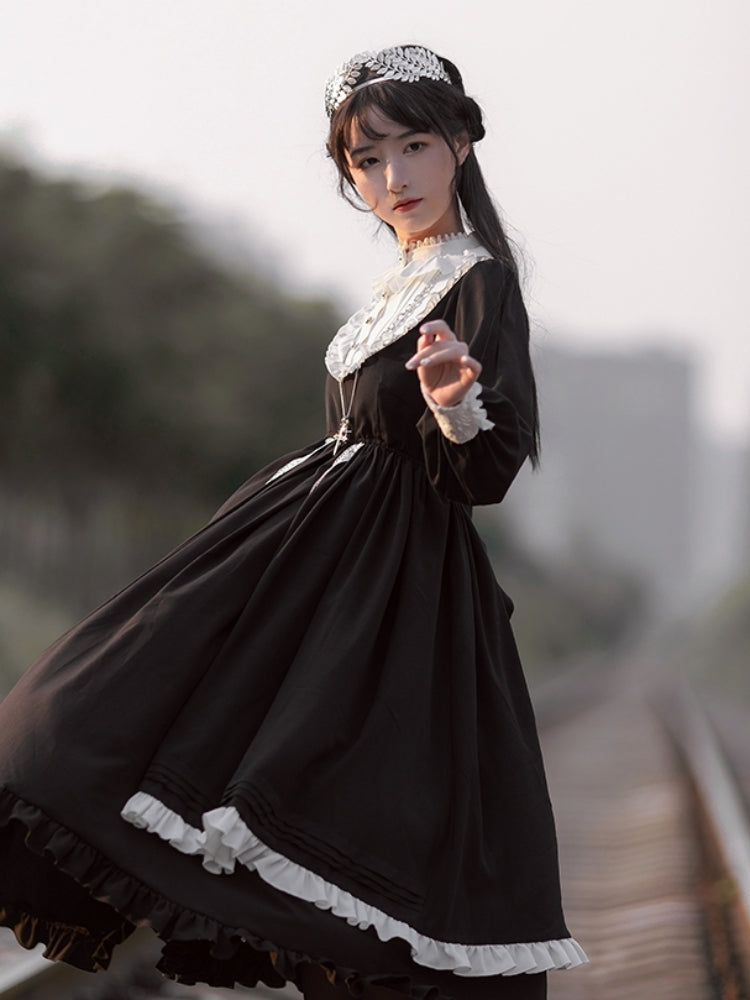 Nun-Style Long Black Dress WIT0110