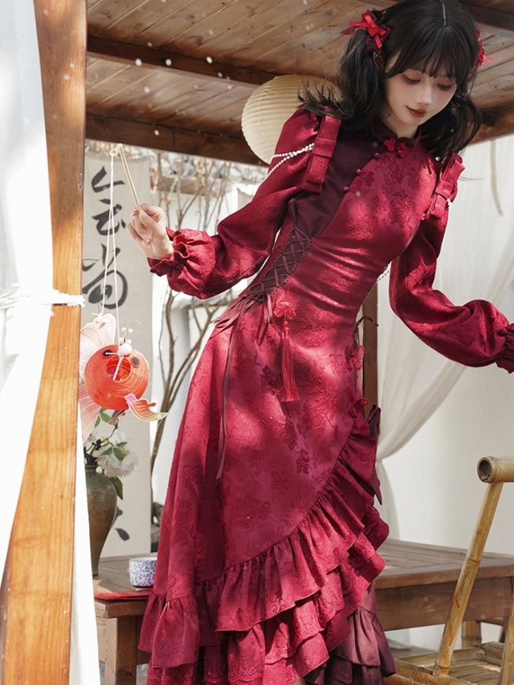 Chinese Frill Red Dress WIT0124