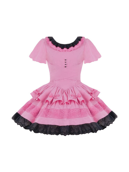 Sweet Black and Pink Short Sleeve Dress WIT0127