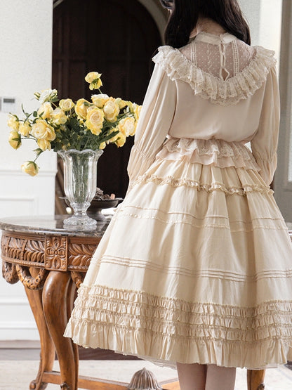 Elegant Beige Frill Dress-Style Two-Piece WIT0136