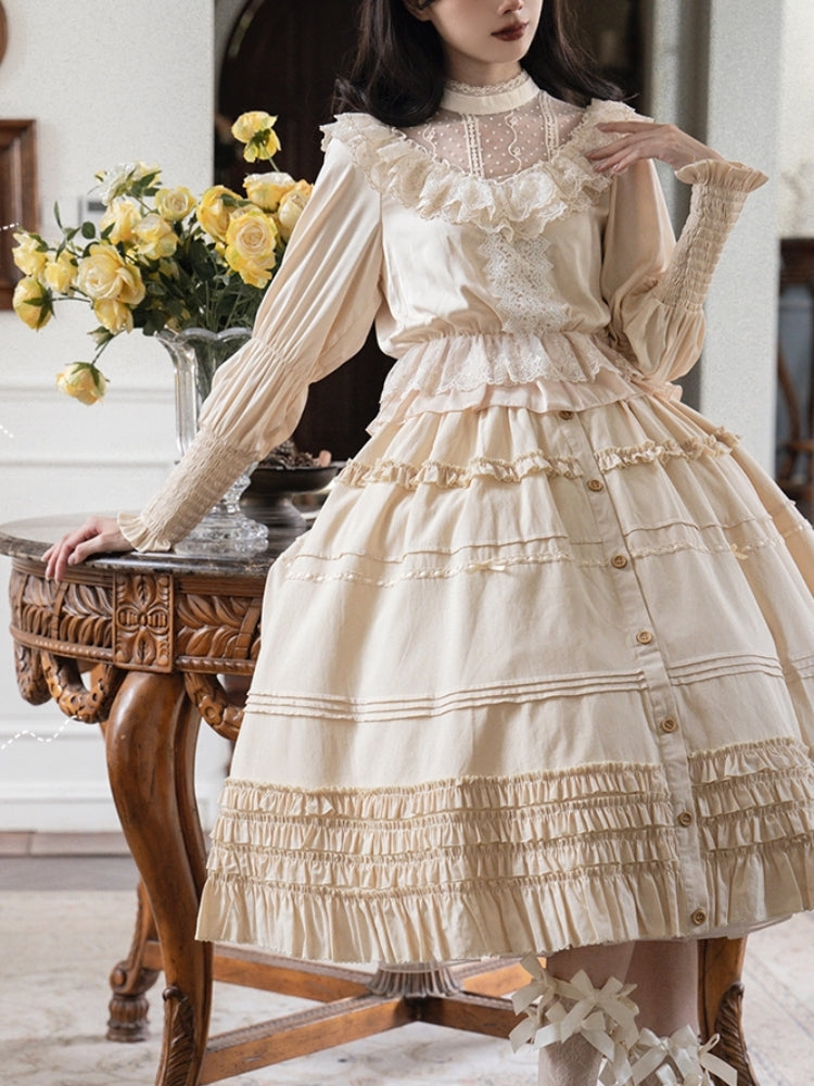 Elegant Beige Frill Dress-Style Two-Piece WIT0136