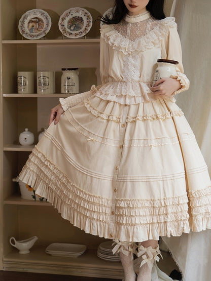 Elegant Beige Frill Dress-Style Two-Piece WIT0136