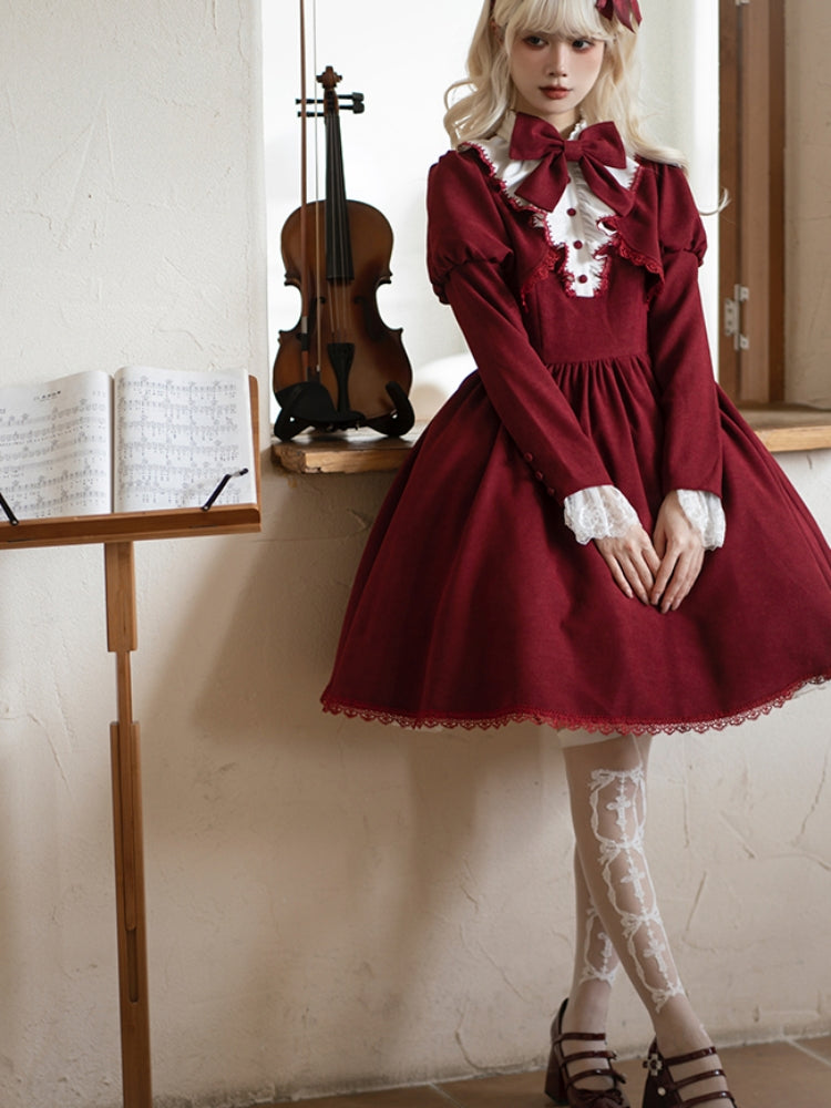 Volume Sleeve Faux Red Lolita Dress WIT0138