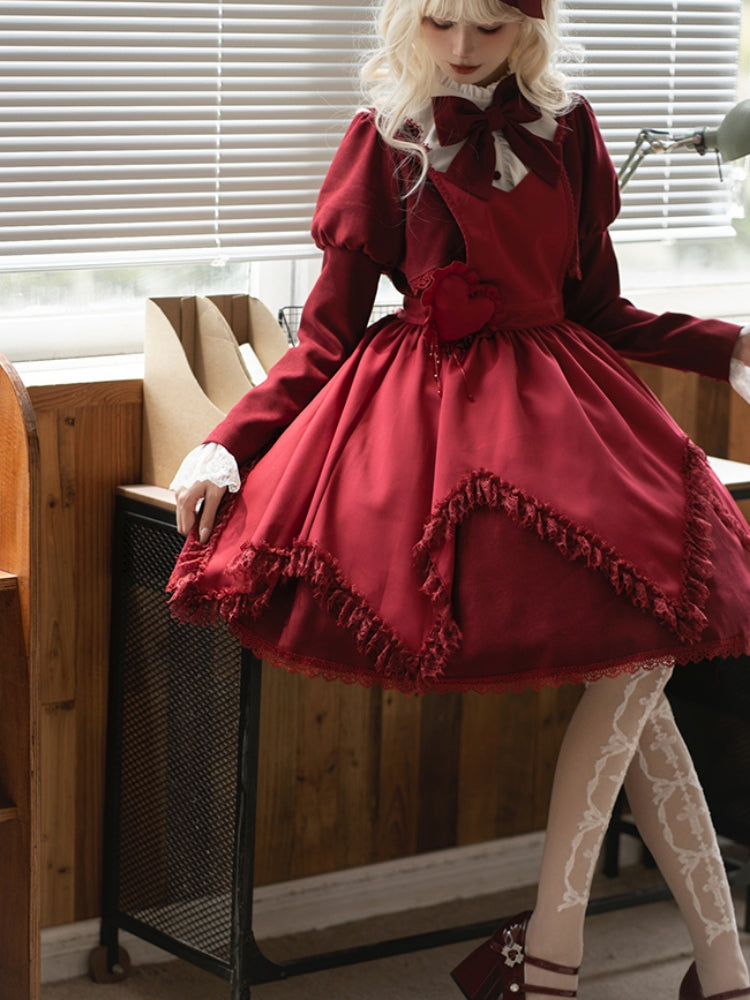 Volume Sleeve Faux Red Lolita Dress WIT0138