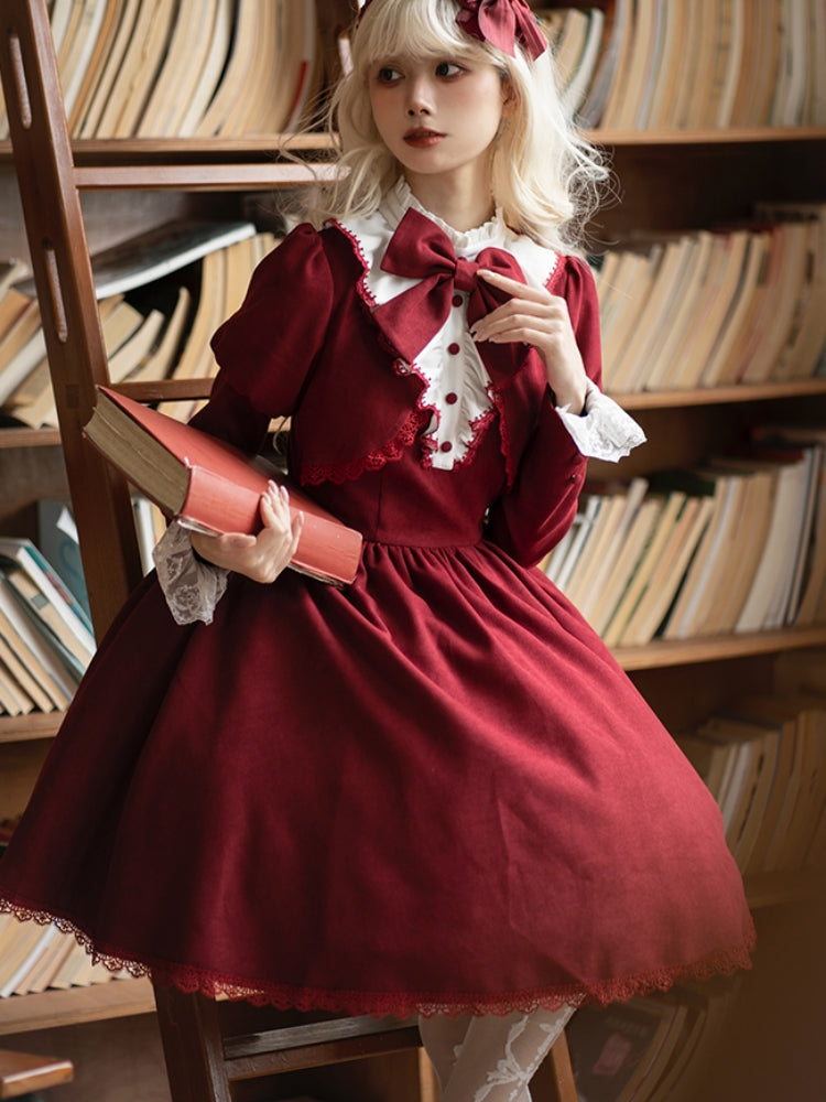 Volume Sleeve Faux Red Lolita Dress WIT0138