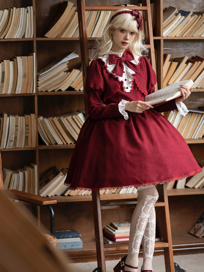 Volume Sleeve Faux Red Lolita Dress WIT0138