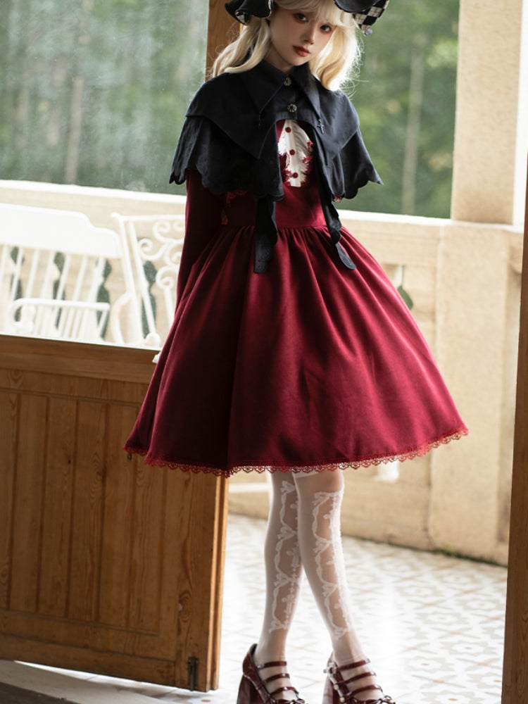 Volume Sleeve Faux Red Lolita Dress WIT0138