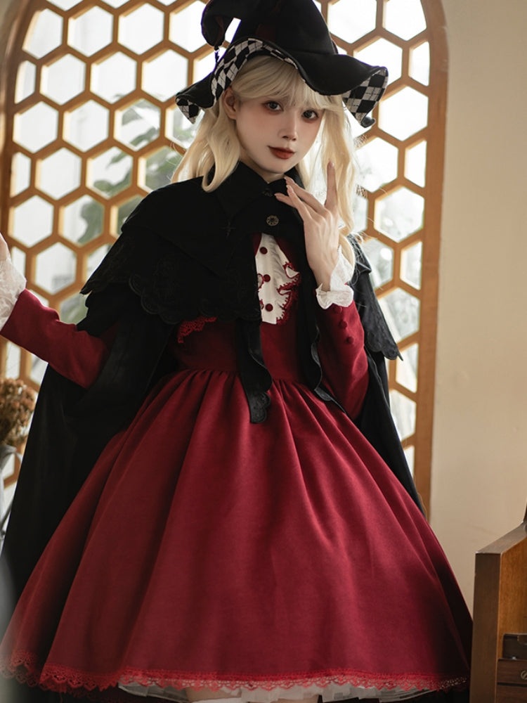 Volume Sleeve Faux Red Lolita Dress WIT0138