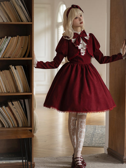 Volume Sleeve Faux Red Lolita Dress WIT0138