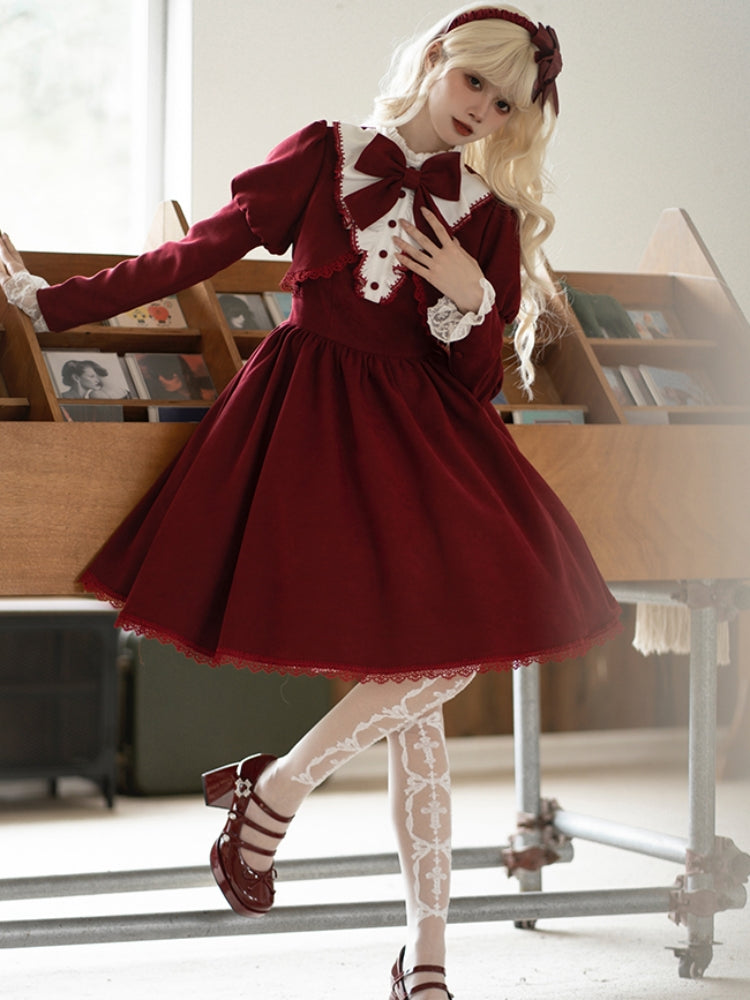 Volume Sleeve Faux Red Lolita Dress WIT0138