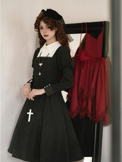 Gothic Nun-Style Volume Long Sleeve Dress WIT0139