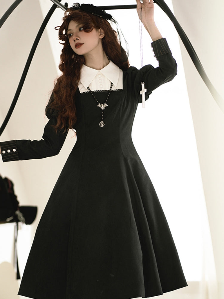 Gothic Nun-Style Volume Long Sleeve Dress WIT0139