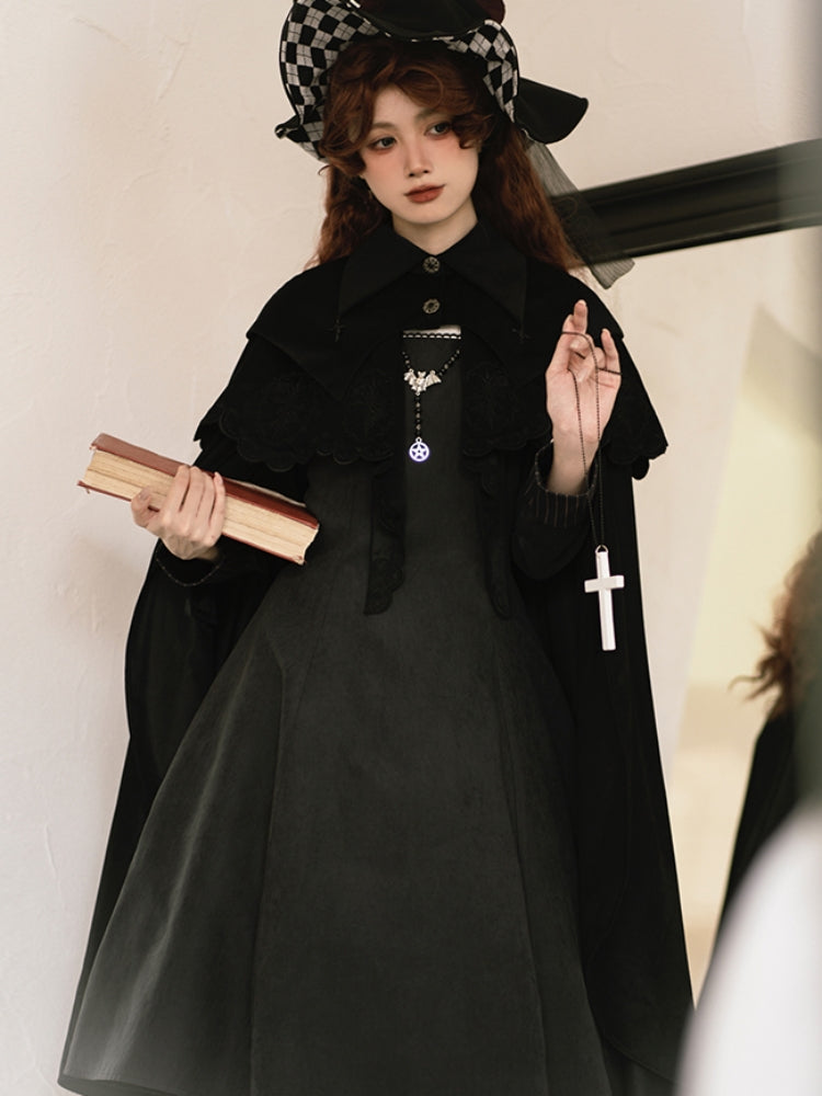 Gothic Nun-Style Volume Long Sleeve Dress WIT0139