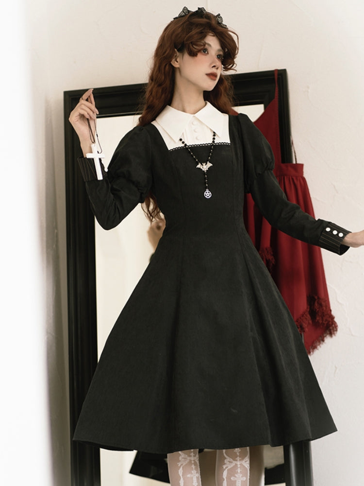 Gothic Nun-Style Volume Long Sleeve Dress WIT0139