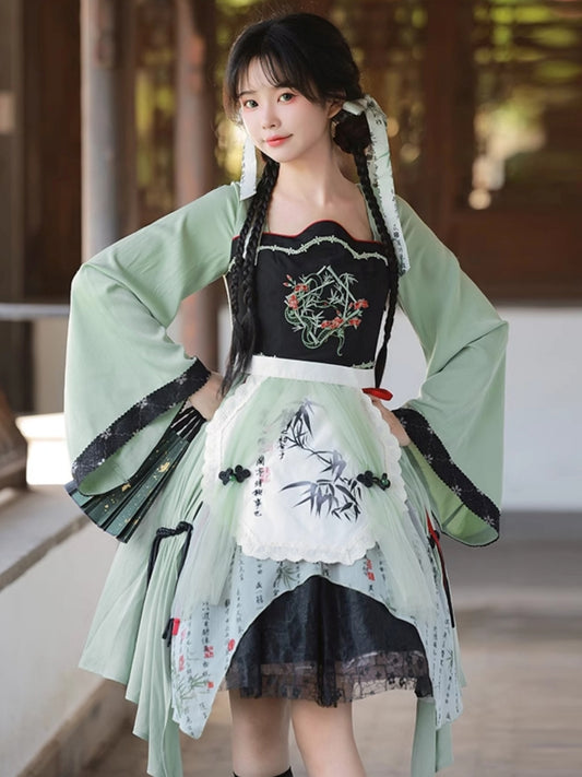 China-Style Dragon Embroidery Print Green Dress WIT0140