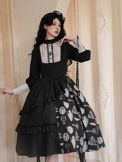 Asymmetry Frill Tiered Black Lolita Dress WIT0142