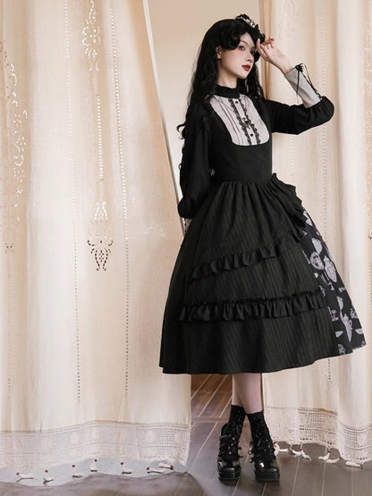 Asymmetry Frill Tiered Black Lolita Dress WIT0142