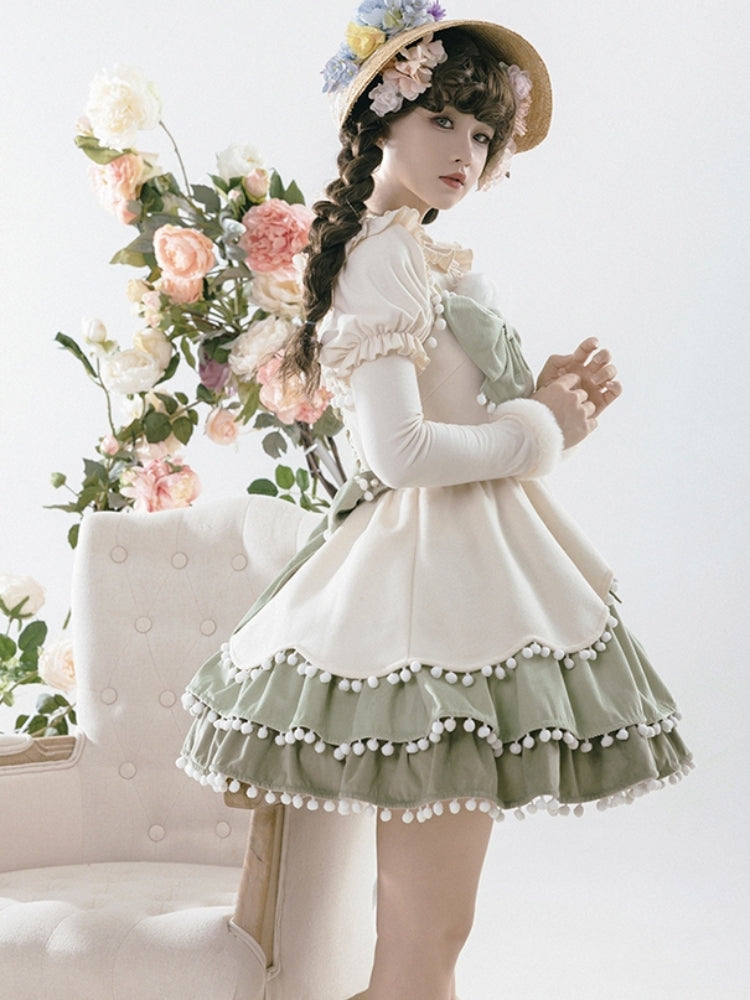 White Snow Princess Style Big Ribbon Tiered Mini Dress WIT0143