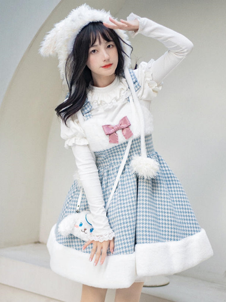 Houndstooth Fluffy Mini Lolita Dress WIT0154