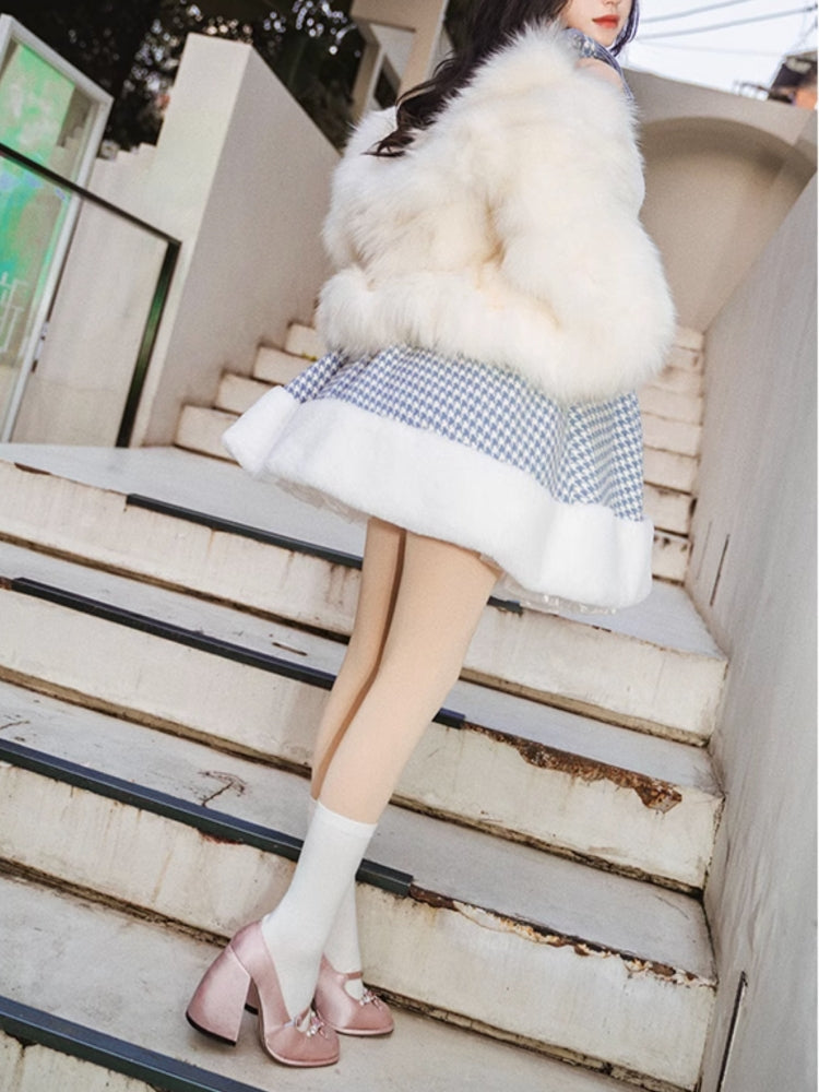 Houndstooth Fluffy Mini Lolita Dress WIT0154