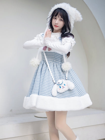 Houndstooth Fluffy Mini Lolita Dress WIT0154